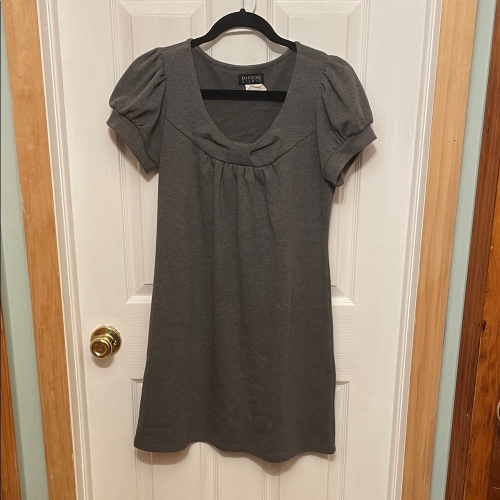 Enfocus Studio Gray Scoop Neck Puff Sleeve Dress